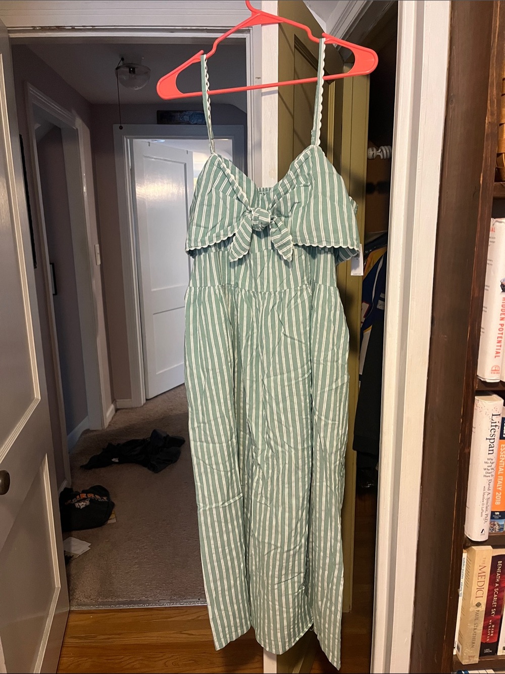 Old Navy Green and White Striped Maxi Dress